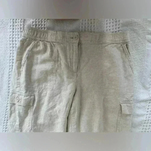 Talbots Cargo Linen Blend Pull On Cropped Capri Pants Women’s Size 10P Beige - Picture 2 of 9
